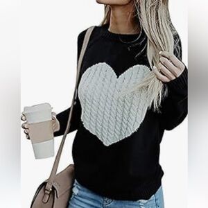 Black Sweater with White Heart Detail
